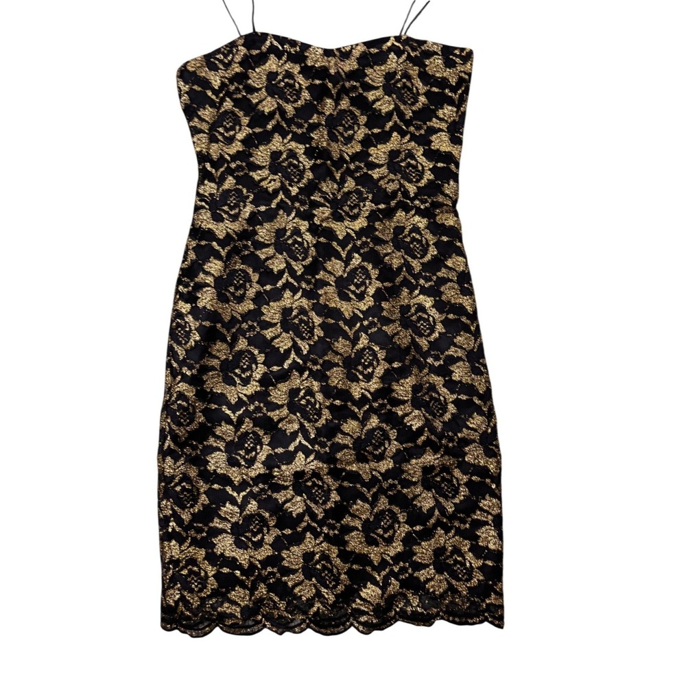 Gold Metallic Lace Contempo Casuals Bodycon Mini Prom Dress Small Black Vintage